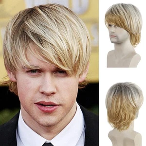 Men Handsome Short Wavy Wig Natural Blonde Cosplay Party Full Wigs Hair.じ - Picture 1 of 10