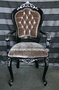 POLTRONA SEDIA CAPOTAVOLA  LACCATO NERO E  FOGLIA ARGENTO CAPITONE' IN SWAROSKY - Foto 1 di 1