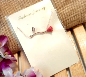 RED ROSE GOLD TONE Pendant Necklace ~  Valentines / Love ~ New - Picture 1 of 6