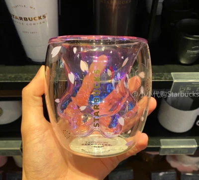 Starbucks Cat's Paw Sakura Double Wall Glass Mug Cup 6oz Cat Purple Gift NEW - Image 1 of 4