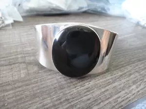 7" Sterling Silver 55gram 1.5" extra wide Cuff Bracelet 1.37" Oval Onyx Stone - Picture 1 of 8