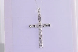 Colgante de plata de ley Claddagh 56 mm cruz de diamantes declaración celta 925 Irlanda - Imagen 1 de 6