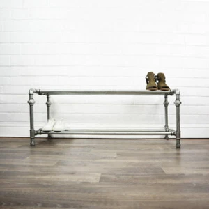 Almacenamiento de zapatos industrial de metal plateado tubo de acero estilo dos niveles resistente - Imagen 1 de 3