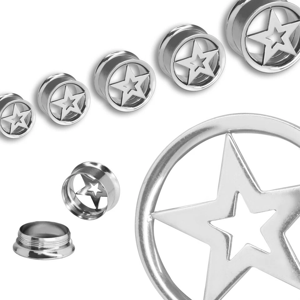 1 Stück 8-10-12-14-16-18-20mm Tunnel Stern Flesh Tube double flared Edelstahl  - Bild 1 von 1