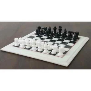 Juego de piezas y tablero de ajedrez de piedra de mármol - blanco y negro - 12" - regalo tallado a mano - Imagen 1 de 10