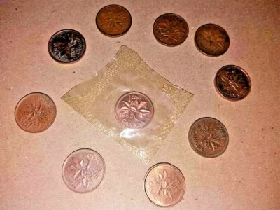 LOT OF A DOZEN 12 X1 CENT CANADA COINS - INCLUDING UNC OF 1965! ATTIC FOUND - Image 1 of 4