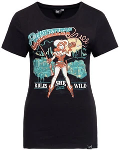 Queen Kerosin "CALAMITY QUEEN" COWGIRL Motiv Kurzarm T-SHIRT Oberteil Rockabilly - Bild 1 von 4