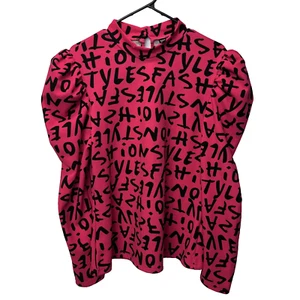 Shein Curve 2XL Pink Top Blouse Long Puffy Sleeve Stretch - Picture 1 of 8