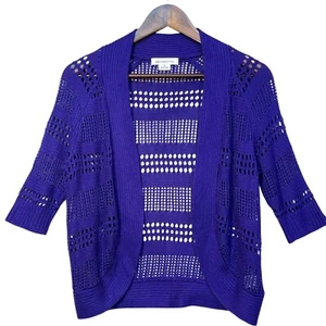 Liz Claiborne Womens Open Cardigan Sweater Size S Blue Crochet - Picture 1 of 10