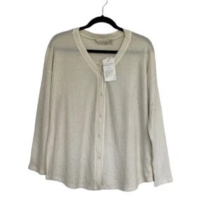 Soft Surroundings Ivory Cream Waffle Knit Long Sleeve Button Shirt Cardigan PL N - Picture 1 of 11