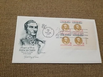 JOSE DE SAN MARTIN #1126 FEB 25 1959 WASHINGTON DC FIRST DAY OF ISSUE Block of 4 - Image 1 of 4