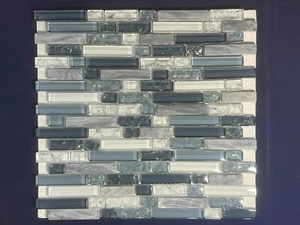 NY05 Green/White/Gray Glass/Marble Rectangle Mosaic Tile Kitchen Bathroom 7 pcs - Picture 1 of 4