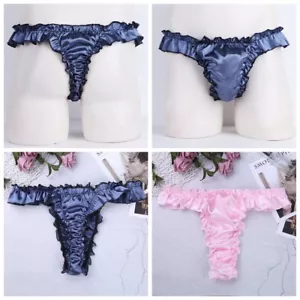 Herren String Slips Bikini Briefs Satin Rüschen Tanga Thong Schlüpfer Unterhose - Bild 1 von 17