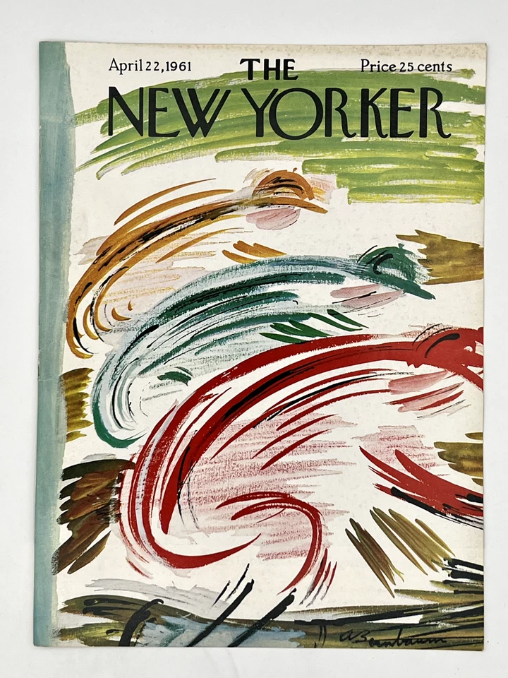 Original April 2, 1961 New Yorker Cover: Jockeys line up on horse race day - Image 1 of 1