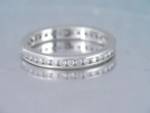 GORGEOUS 14K WHITE GOLD DIAMOND ETERNITY BAND RING 4 3/4 - Picture 1 of 6