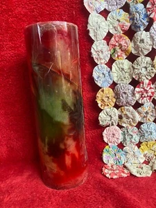NWT Tall Multicolor Chunky Red White & Green Candle New In Plastic Unique Design - Picture 1 of 5