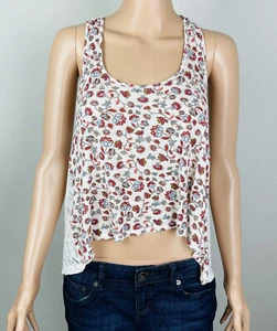 Forever 21 Floral Print Red White Casual Cropped Tank Top Small T5 - Picture 1 of 11