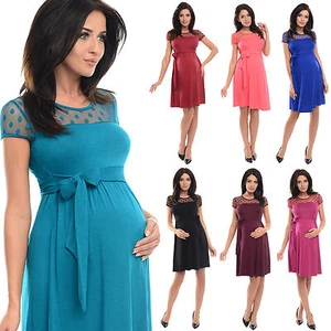 Purpless Short Sleeved Maternity And Pregnancy Dress With Polka Dot Lace D004 - Picture 1 of 39