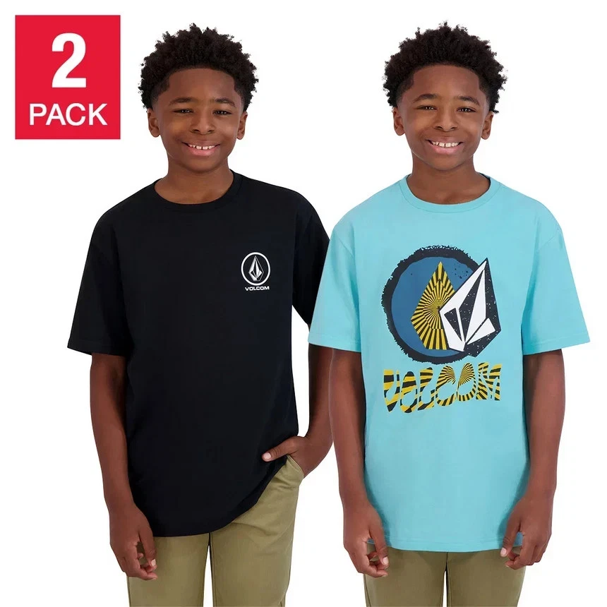 Volcom 2 Pack Tee Shirt Youth Medium 10/12 Casual Short Sleeve Crew Neck Outdoor