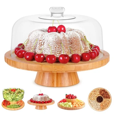 Homeries Soporte para Pasteles de Bambú con Tapa Plato para Pasteles 6 en 1 Multifuncional Servir... Foto 1 de 4