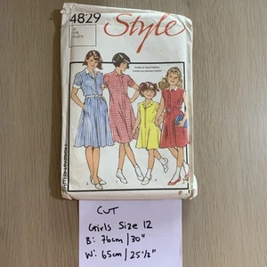 Vintage Girls School Uniform Dress Sewing Pattern Size 12 B: 30" Style 4829 Cut - Picture 1 of 3