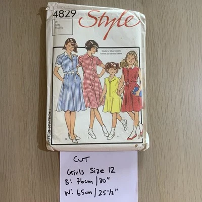 Vintage Girls School Uniform Dress Sewing Pattern Size 12 B: 30" Style 4829 Cut - Image 1 of 3