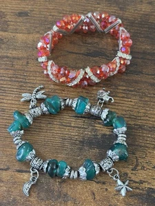 Red & Green Bead Costume Bracelet Set Of 2 Statement Jewellery Elephant - Picture 1 of 1