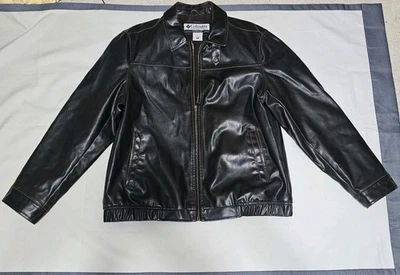  Men's Columbia Black Sportswear Faux Leather Bomber Jacket  - Image 1 of 4