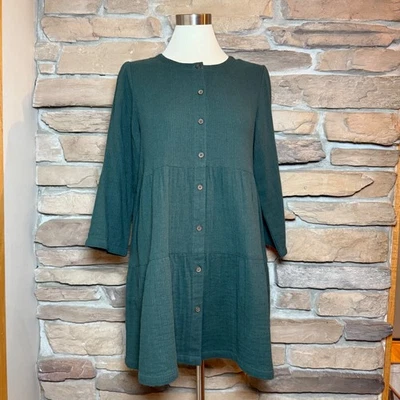 Gudrun Sjoden Organic Cotton Button Front Tunic Dress Green Small - Image 1 of 4