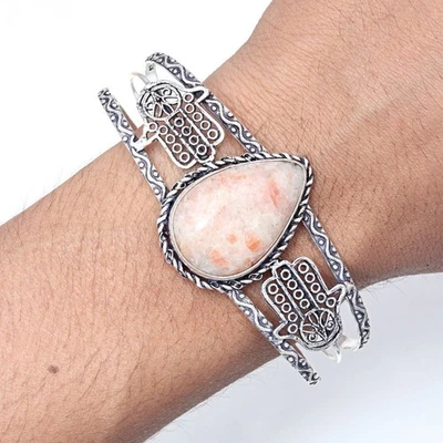 Sunstone Gemstone Handmade Jewelry Cuff Bracelets 7''Adjustable - Image 1 of 4