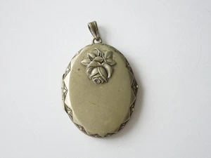 Vintage Medaillon Anhänger Alpaka Rosenmotiv Silberfarben 12,5 g/5,6 x 3,5 cm - Bild 1 von 6