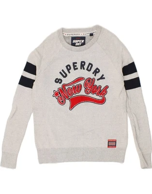 SUPERDRY Womens Graphic Boat Neck Jumper Sweater UK 6 XS Grey Cotton BE10 - Image 1 of 3
