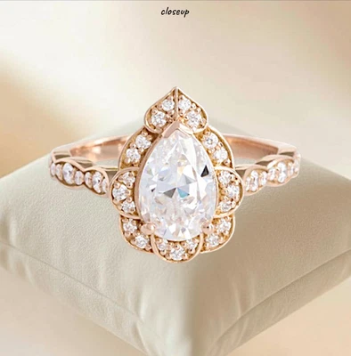 Anel de noivado de ouro rosa 18k com certificação IGI diamante cultivado em laboratório corte de pera 1,90 ct - Imagem 1 de 4