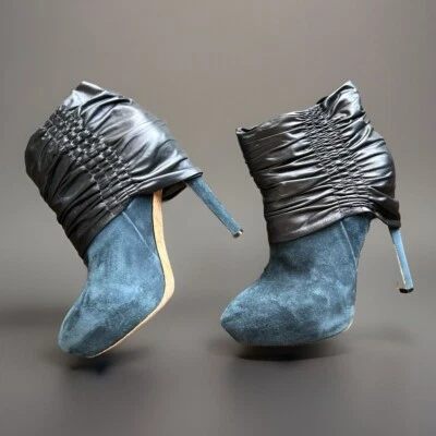 LAMB синий замшевый каблуках платформе собранными в Рюш Stiletto ботинок США 7,5 - Изображение 1 из 4