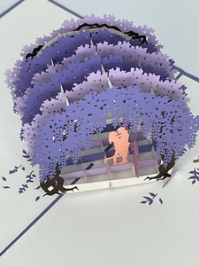 Purple Whisteria 3D Pop Up Card Wedding Anniversary Love Kissing Bike Tree - Picture 1 of 4