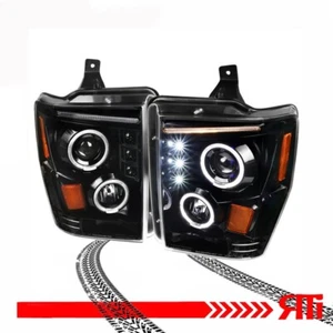 Glossy BK Projector Headlights Dual Halos DRL 08-10 Ford F250 F350 Super Duty - Picture 1 of 3