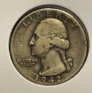 USA 1/4$ 1942 Washington Silver Quarter KM#164 Philadelphia .900Ag aF/VF B1509 - Picture 1 of 8
