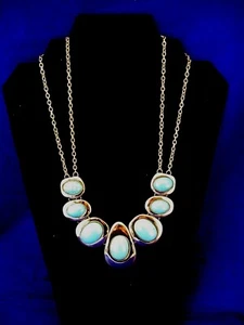 COLLAR BISUTERÍA MODA CON TURQUESA Y DOBLE CADENAt - Imagen 1 de 3