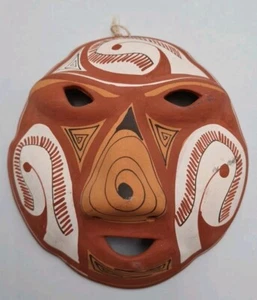Venezuela Folk Art Terracotta Red Clay Face Mask Tribal Ethnic Hanging Decor - Bild 1 von 17