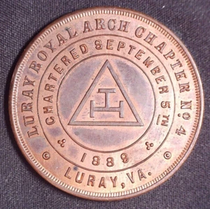 Ficha de centavo masónica Luray Capítulo Nº 4 Luray Virginia - Imagen 1 de 2