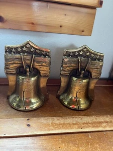 Vintage Paar MB signierte schwere Messing Liberty Bell Buchstützen - 6,5 Zoll hoch x - Bild 1 von 12