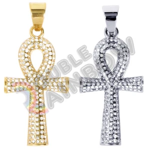 Men Stainless Steel Egyptian Ankh CZ Cross Pendant *P113 - Picture 1 of 6