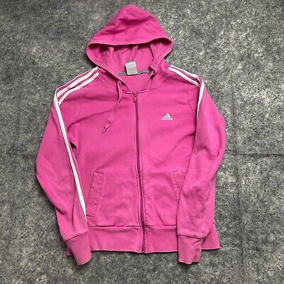 Adidas Hoodie Womens 14 Pink Full Zip Long Sleeve Pockets Gym Logo Ladies • 19.38€