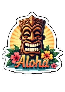 Aloha Tiki Hawaiian Mid-Century Custom Vinyl Die Cut Sticker 3.5x2.5 - Picture 1 of 1