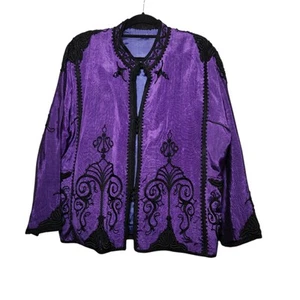 LILA & schwarze Vintage bestickte Jacke, Boho Gypsy Style, handgenäht Gr. L - Bild 1 von 6