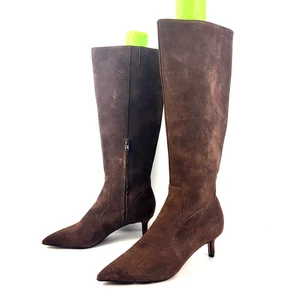 Franco Sarto Kesha knee high Boots Suede pointy kitten heel Brown Size 7M - Picture 1 of 18