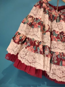 Kroenings Fashion Magic Square Dance Petticoat Ruffle Maroon Red Tiered Lace Sm - Picture 1 of 13