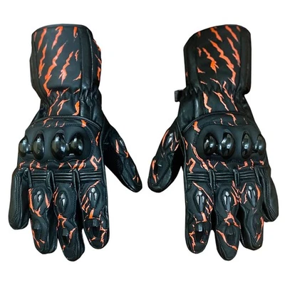 Guantes de cuero negro naranja para carreras de motocicletas equipo de protección para motocicletas Foto 1 de 4