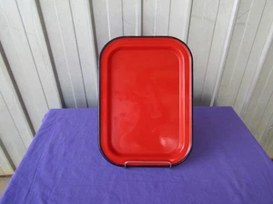 Enamelware Tray Red with Blue Rim 1950s Poland Vintage - Picture 1 of 6