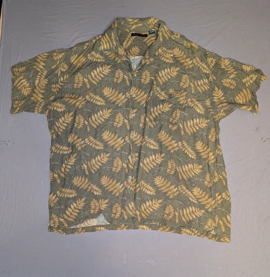 Camisa Robert Stock Para Hombres 3XLT Verde Amarillo Hoja Estampado Abotonada Hawaiana Informal Foto 1 de 4